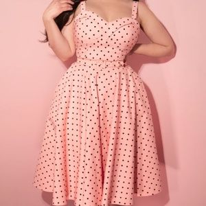 Vixen by Micheline Pitt Maneater Swing dress in Rose Pink Polka Dot